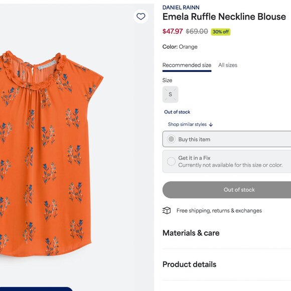 Stitch Fix Dressy Sleeveless Top Size Small Orange with Blue Floral Print - Picture 6 of 8